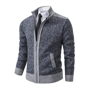 Cardigan en tricot zippé col montant pour homme veste pull d'hiver épaisse et décontractée