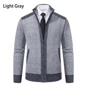 Cardigan en tricot zippé à col montant pour homme en gris clair vêtement décontracté