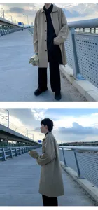 Men's casual khaki trench coat mid-length single-breasted outerwear spring autumn style.