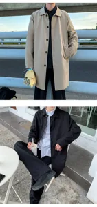 Detailed view of the casual men single-breasted trench coat, stylish and comfortable outfit.