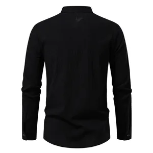 Heren middeleeuwse piraat katoen linnen casual shirt met lange mouwen, effen zwart topje.