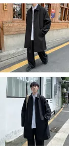 Men's loose mid-length trench coat single-breasted casual outerwear Japanese style spring