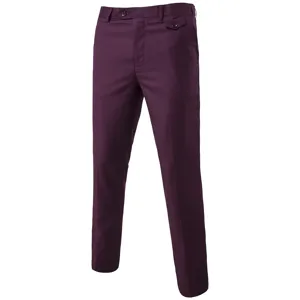 Men's deep purple slim fit suit trousers detail, classic business casual pants showcase!
