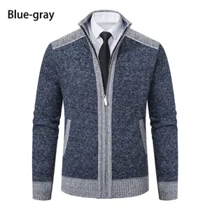 Cardigan pull homme col montant zippé veste en tricot décontractée hiver épaisse.