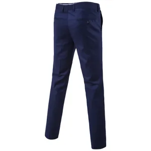 Men's dark blue solid business casual slim straight suit pants back view detail display