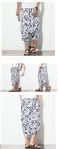 Men's floral cropped harem trousers casual summer linen pants ethnic style daily wear