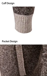 Vue détaillée d'un gilet en tricot pour homme avec poignets côtelés et poches pour la saison d'automne.