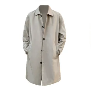 Men's casual beige single breasted mid length loose trench coat for spring autumn daily wear.