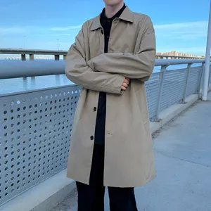 Men's khaki trench coat, loose single-breasted lightweight jacket for spring and autumn casual daily wear.