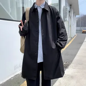 Men's Casual Loose Fit Single-Breasted Mid-Length Trench Coat Stylish Windbreaker
