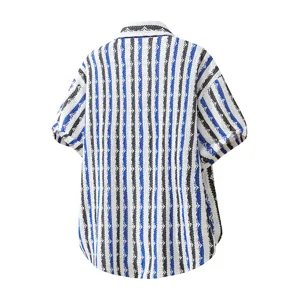 Heren zomer gebreid gestreept shirt korte mouwen casual strand top ademende textuur detail