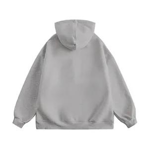 Back view detail of mens casual solid grey zip up hoodie sweatshirt winter daily wear.