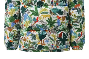 Piumino invernale da uomo con vivace stampa giungla tropicale e design trapuntato caldo