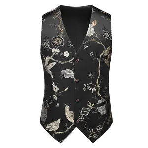 Men's stylish slim fit embroidered suit vest formal business casual waistcoat top.