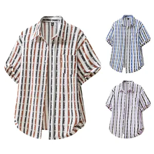 Heren Gebreid Gestreept Overhemd met Korte Mouwen Casual Strand Revers Top Polyester Gebreide Textuur Zomermode