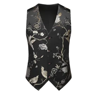Men's slim fit embroidered suit vest luxury floral waistcoat business wedding party