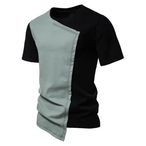 T-Shirt Homme Patchwork Irrégulier Manches Courtes Polyester Color Block Col Rond Streetwear Haut Décontracté pour Été Vêtements