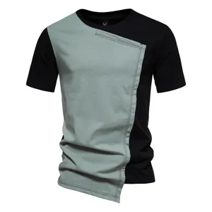 T-shirt homme asymétrique colorblock manches courtes haut décontracté été mode style