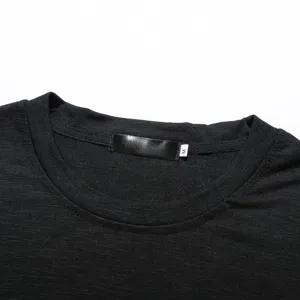 Men's solid color crewneck short sleeve t-shirt collar detail view in size M black