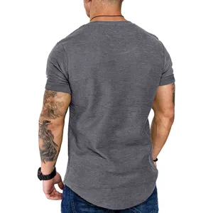 Back view detail of solid color textured short sleeve t-shirt, casual summer menswear.