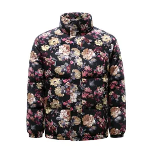 Giacca Imbottita Invernale da Uomo Moda Stampa Floreale Collo Rialzato Cappotto Imbottito Caldo Casual Streetwear Abbigliamento Uomo Top