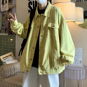 Veste en jean jaune ample pour homme, vêtement d'extérieur streetwear décontracté