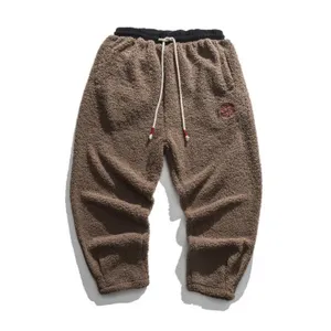2025 Hommes Hiver Épais Sherpa Polaire Pantalon Décontracté Rétro Brodé Ample Chaud