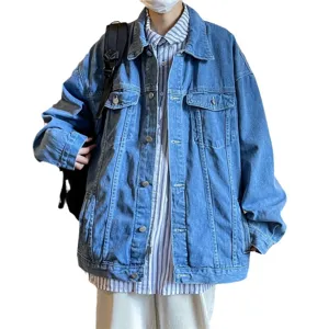Veste en jean ample pour homme style vintage Hong Kong vêtements manteau automne hiver