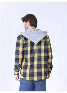 Camicia a quadri con cappuccio in flanella manica lunga giallo blu top moda