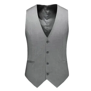 Men's Slim Fit Business Suit Vest Solid Color Sleeveless V-Neck Waistcoat Polyester Blend Casual Dress Vest For Wedding Party Groomsmen
