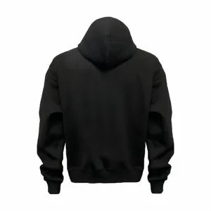 Men's black solid color casual hoodie long sleeve pullover hooded sweatshirt stylish back view