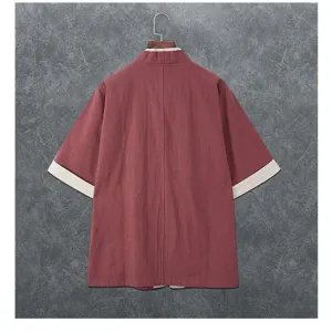 Men's cotton linen half sleeve Chinese style Tang suit casual shirt back view 2024