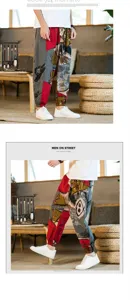 Men's Chinese style summer breathable cotton-linen harem trousers cropped casual pants.