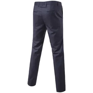 Back view detail of mens navy blue slim straight business casual dress trousers pants.