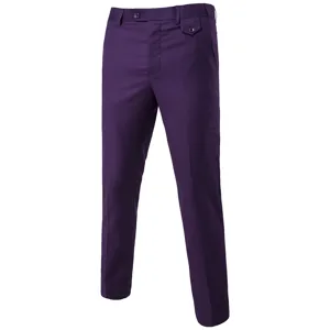 Purple mens casual suit trousers slim fit business dress pants detail view product display