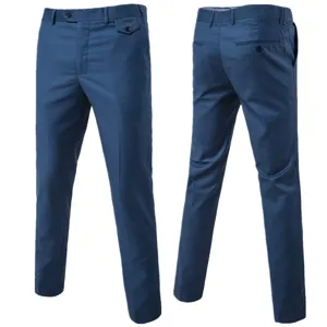 Men's Slim Fit Business Casual Dress Pants Solid Blue Spring Autumn Trousers Wear