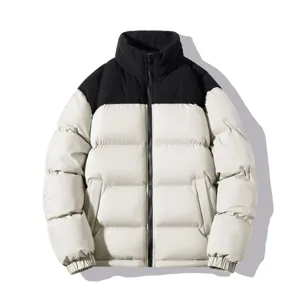 Veste doudoune color-block homme hiver, manteau chaud décontracté rembourré avec col montant.