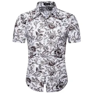 Herren Sommer Casual Kurzarm Blumen Hemd Polyester Bedruckt Button Down Revers Tropisch Hawaiian Strand Hemd Für Herren