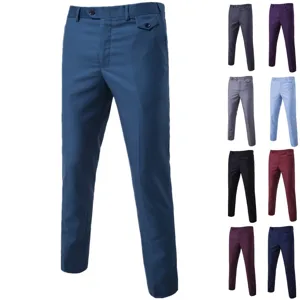 Men's Slim Fit Straight Suit Pants Business Casual Cotton Blend Non-Iron Dress Trousers For Groom Wedding Office Daily Wear