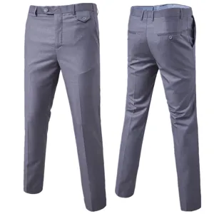 Men's Slim Fit Business Casual Formal Trousers Solid Color Straight Leg Suit Pants