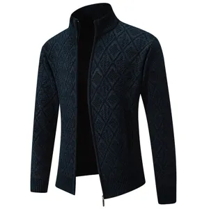 Heren gebreide cardigan trui herfst winter casual bovenkleding met opstaande kraag rits.