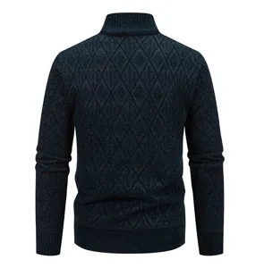 Heren casual gebreide trui met opstaande kraag, klassieke ruitstructuur herfst winter.