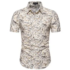Herren Sommer Freizeit Kurzarm Blumenhemd Paisleymuster Knopfdruck Oberteil neu