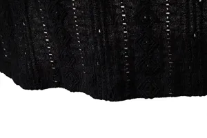 Black jacquard knit fabric detail, breathable hollow-out pattern for men's long sleeve shirt.