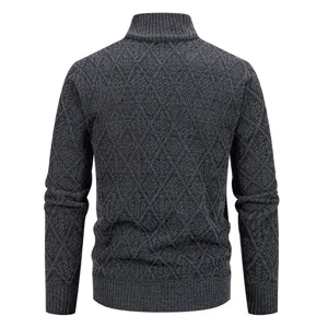 Heren donkergrijs opstaande kraag gebreid vest winter casual ruitpatroon warme trui