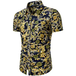 Herren Kurzarm Barock Print Freizeithemd luxus Designer Stil Sommer Mode Oberteil