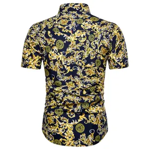 Herren Barock Muster Kurzarm Hemd Sommer Freizeit Mode Detail Ansicht Sommerkleidung