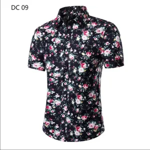 Herren Freizeit Kurzarm Blumen Hemd mit schwarzem Hintergrund für sommerliche Alltag Mode.