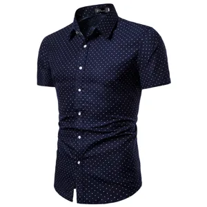 Herren Kurzarm Pünktchen Freizeithemd Sommer stilvolles Slim Fit Design Detailansicht.