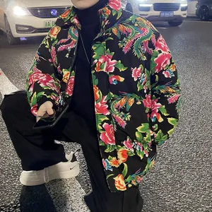 Doudoune style chinois motif floral du Nord-Est hiver chaud epais manteau pour couple